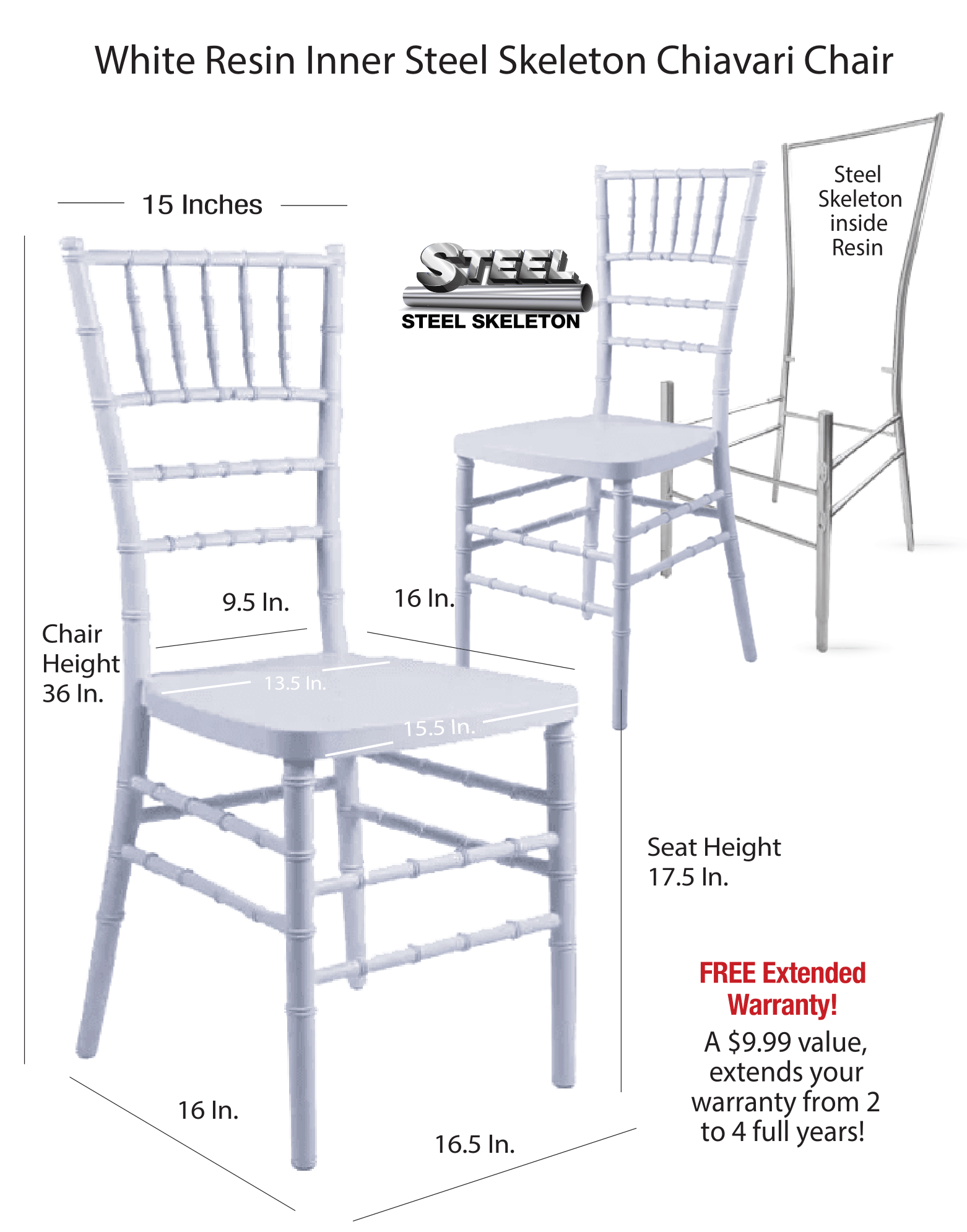 White Resin Steel Skeleton Chiavari Chair