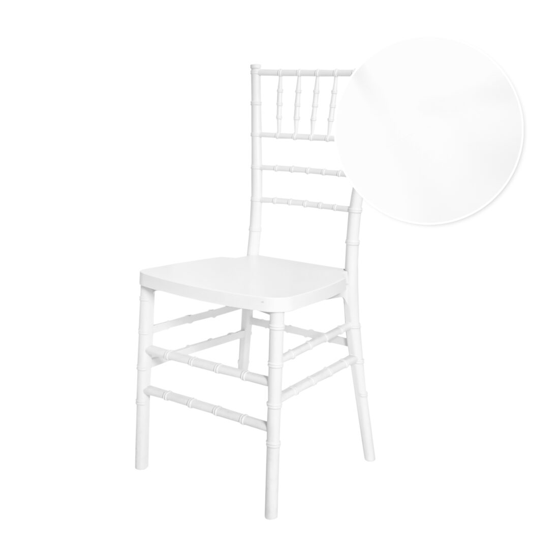 White ToughResin Mono-Frame Chiavari Chair - 48 Unit Bundle by Chivari CCRW-MONO-AX-T-1 Side