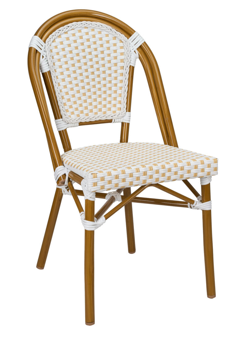 White and Beige French Bistro Patio Dining Chair