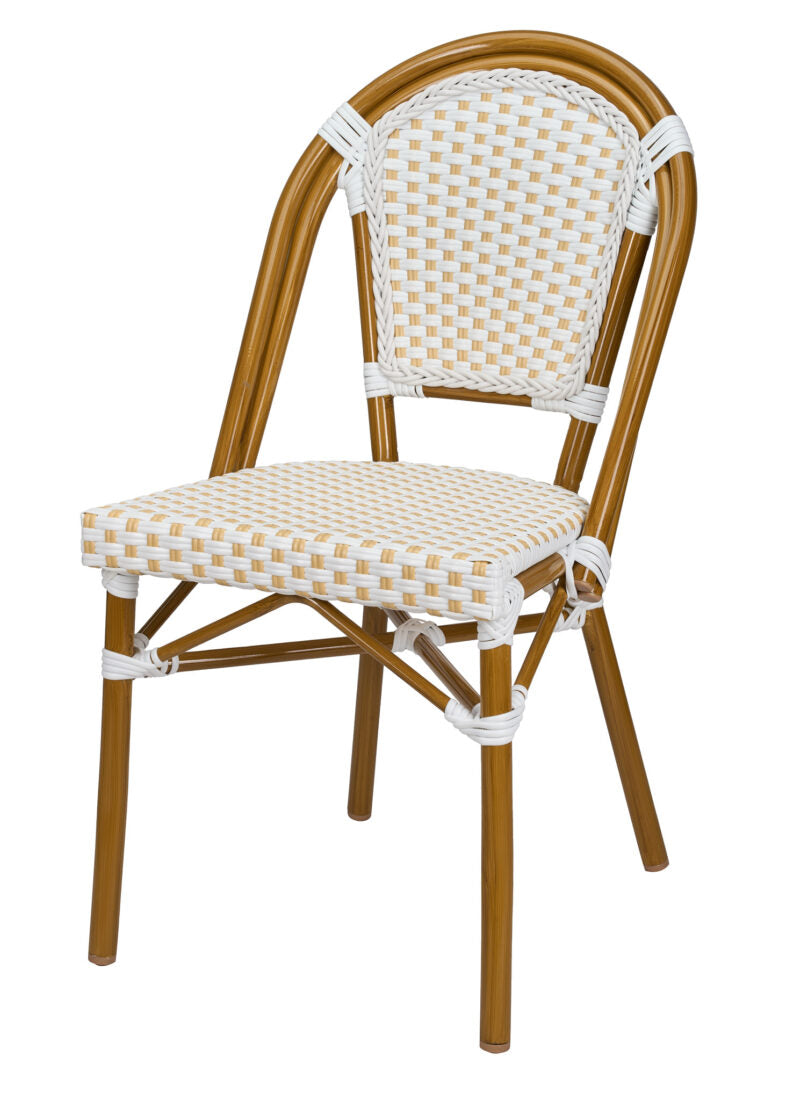 White and Beige French Bistro Patio Dining Chair