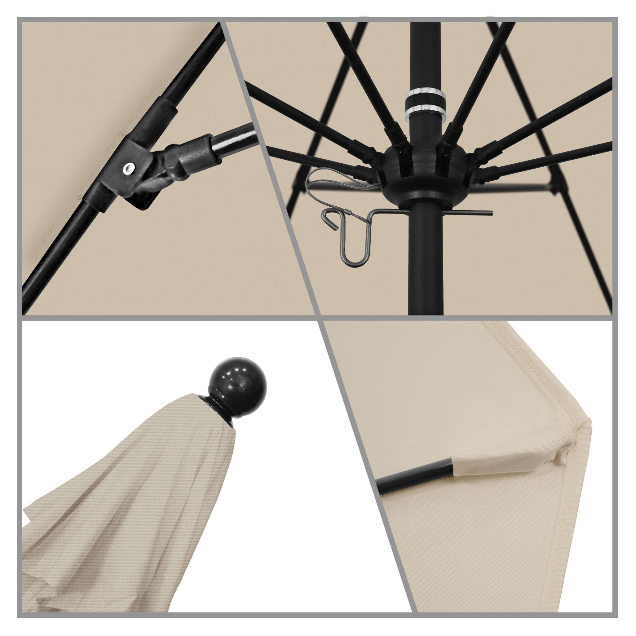 California Umbrellas Antique Beige 9' Patio Umbrella Black Pole, Olefin Canopy CAL-ALTO908302-F22