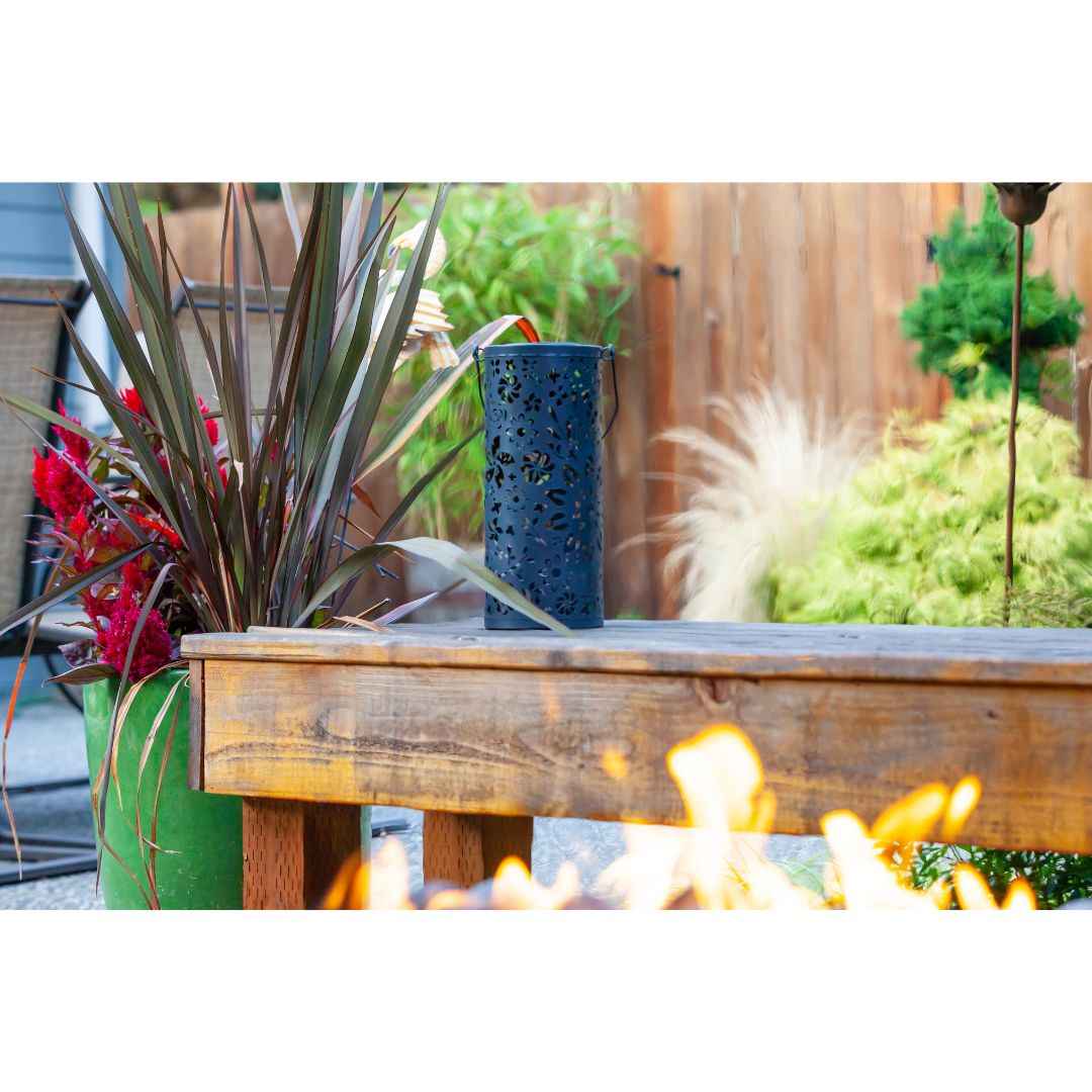 Allsop Midnight Blue Allsop Bloom Lantern Punched Metal Solar Light ASP-32160