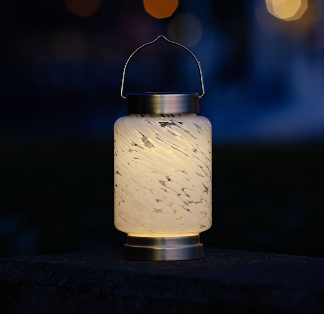 Allsop White Cylinder Allsop Boaters Lantern Hand Blown Glass Solar Lantern ASP-32408