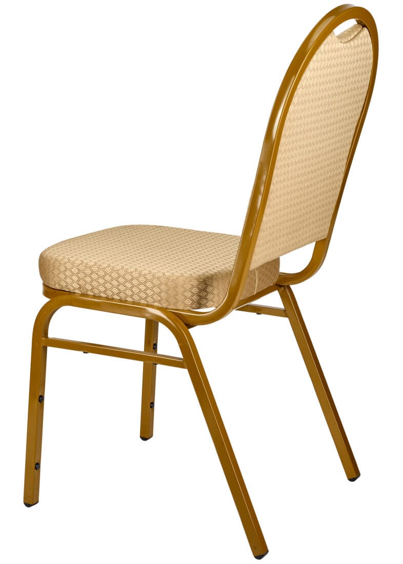 Chivari Beige Patterned Fabric Gold Steel Frame Dome Back Banquet Chair CQDFBE-ZF-T