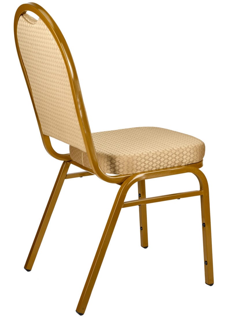 Chivari Beige Patterned Fabric Gold Steel Frame Dome Back Banquet Chair CQDFBE-ZF-T