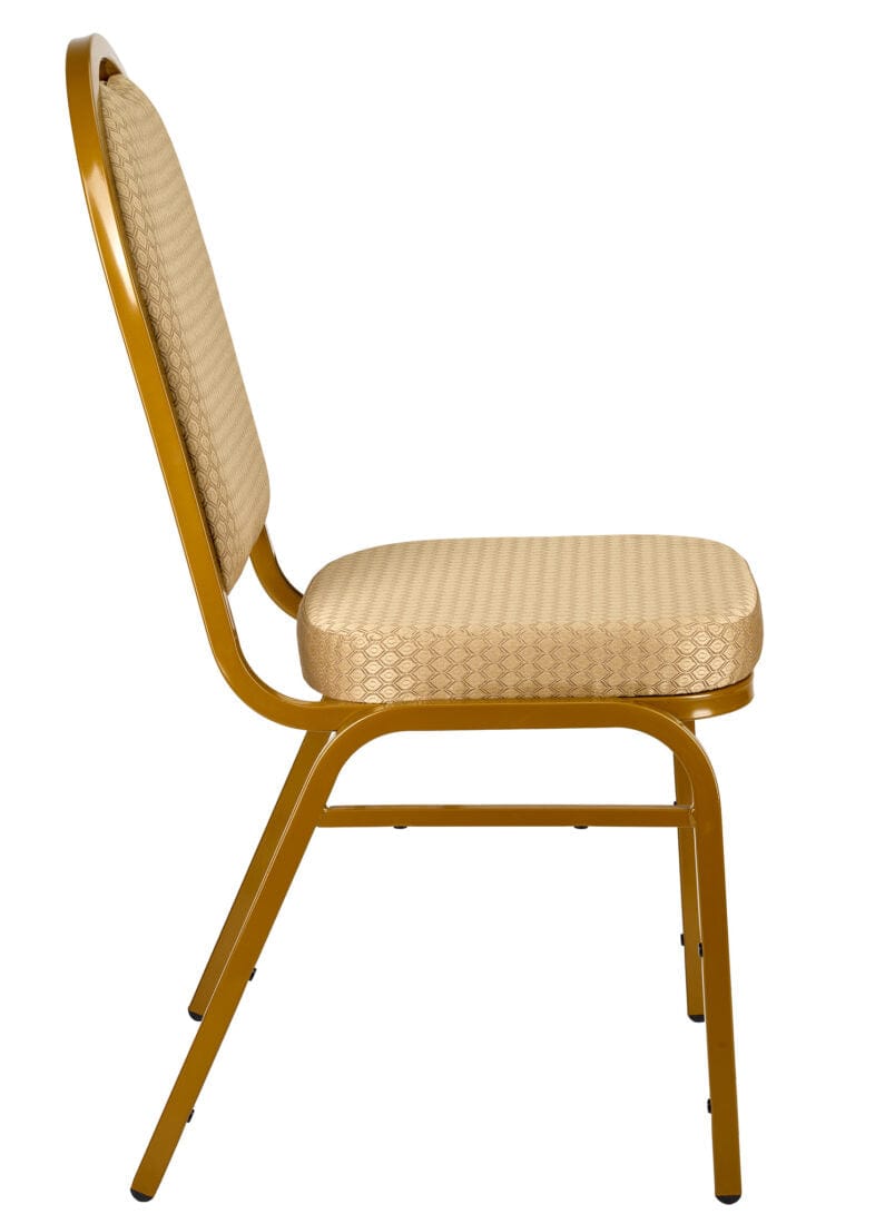 Chivari Beige Patterned Fabric Gold Steel Frame Dome Back Banquet Chair CQDFBE-ZF-T