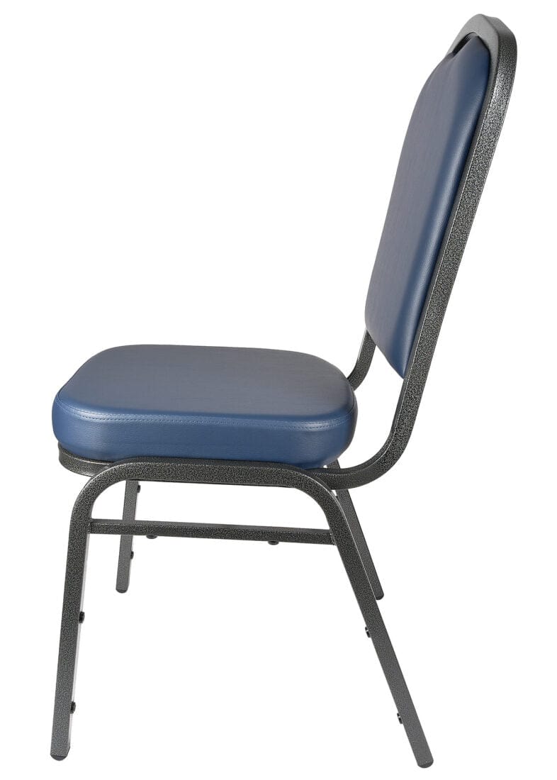Chivari Navy Blue Vinyl Silver Vein Steel Frame Crown Back Banquet Chair CQCVBLU-ZF-T