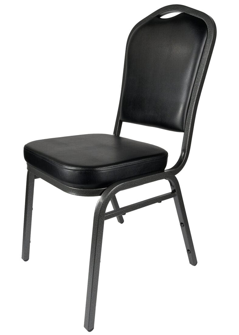 Chivari Black Vinyl Silver Vein Steel Frame Crown Back Banquet Chair CQCVB-ZF-T