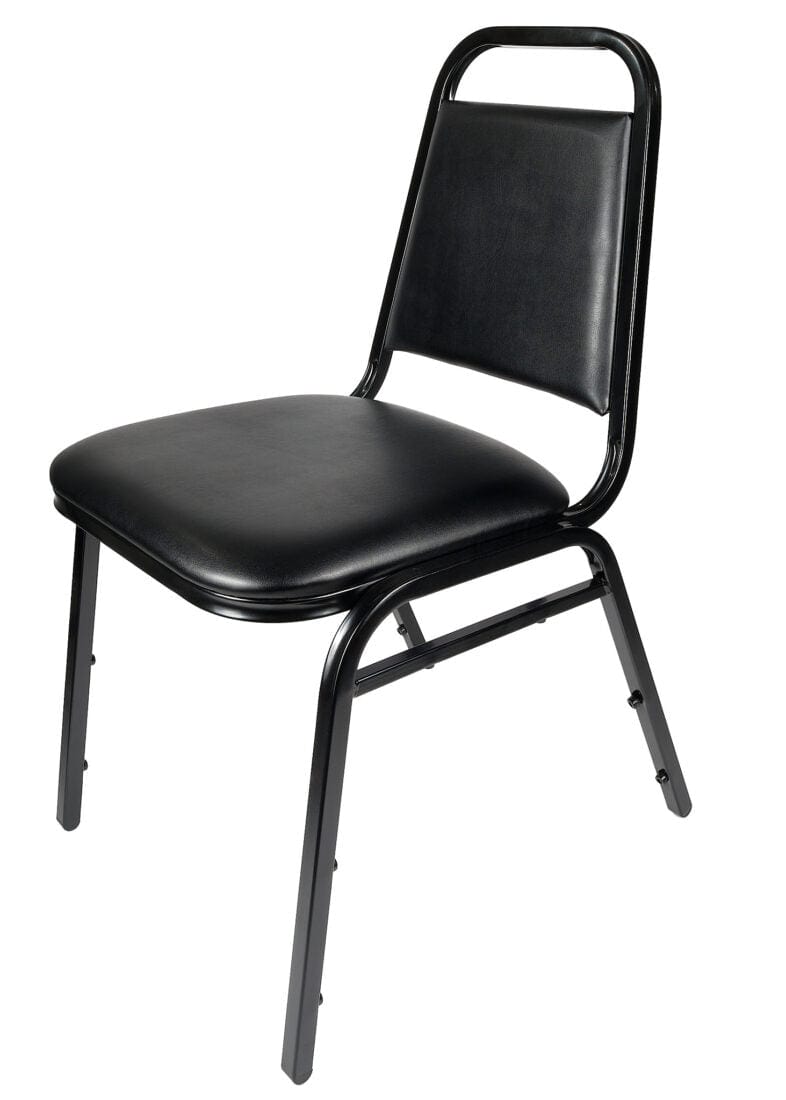 Chivari Black Vinyl Black Steel Frame Trapezoid Back 34" Banquet Chair CQTVB4-ZF-T