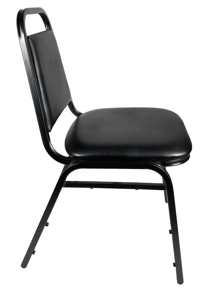 Chivari Scratch and Dent Black Vinyl Black Steel Frame Trapezoid Back 34" Banquet Chair CQTVB4-ZF-T-SD