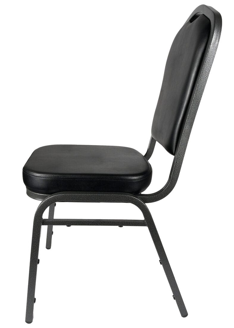 Chivari Black Vinyl Silver Vein Steel Frame Crown Back Banquet Chair CQCVB-ZF-T