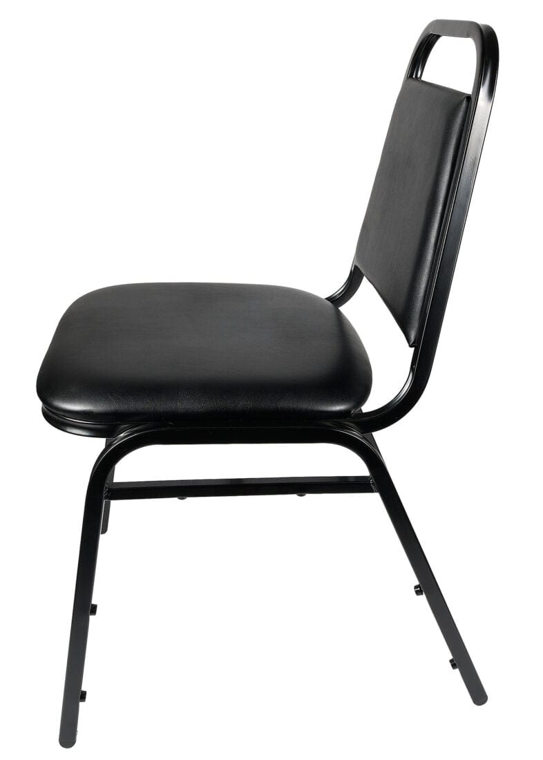 Chivari Black Vinyl Black Steel Frame Trapezoid Back 34" Banquet Chair CQTVB4-ZF-T