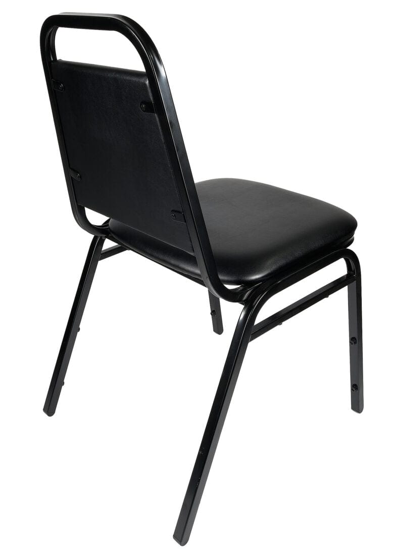 Chivari Black Vinyl Black Steel Frame Trapezoid Back 34" Banquet Chair CQTVB4-ZF-T