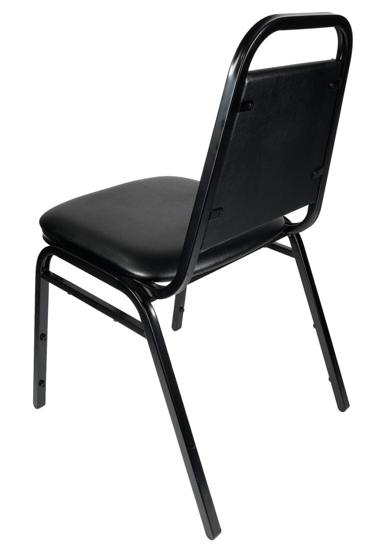 Chivari Black Vinyl Black Steel Frame Trapezoid Back 34" Banquet Chair CQTVB4-ZF-T