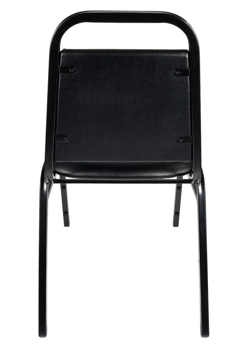 Chivari Black Vinyl Black Steel Frame Trapezoid Back 34" Banquet Chair CQTVB4-ZF-T