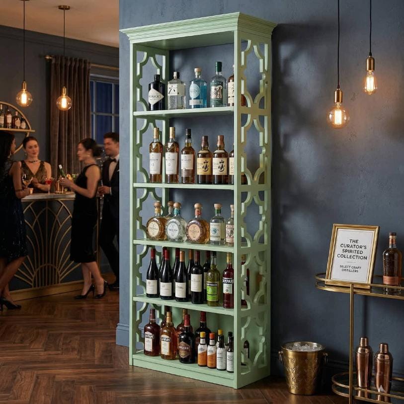 Chivari Sage Green Back Bar Shelving Unit 88" Tall - Moroccan Style 4 Tiers BAR-BACK-MRSG-KT-AX