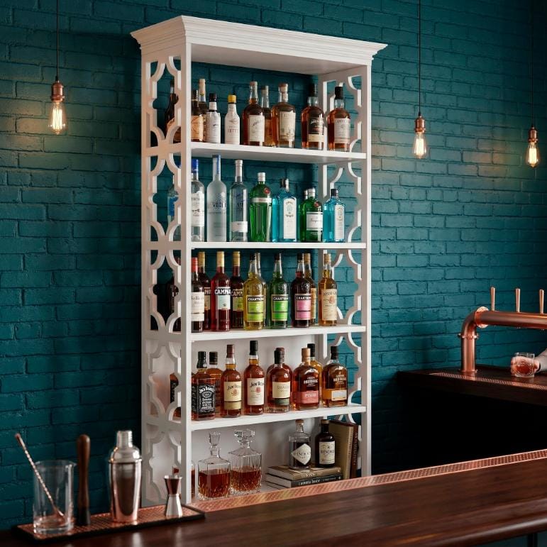 Chivari White Back Bar Shelving Unit 88" Tall - Moroccan Style 4 Tiers BAR-BACK-MRWH-KT-AX