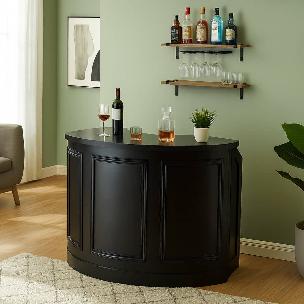 Chivari 7' Black 3 Panel Quarter Round Serpentine Bar with HPL Top BAR-SERP3-84KT-BLK-AX-T