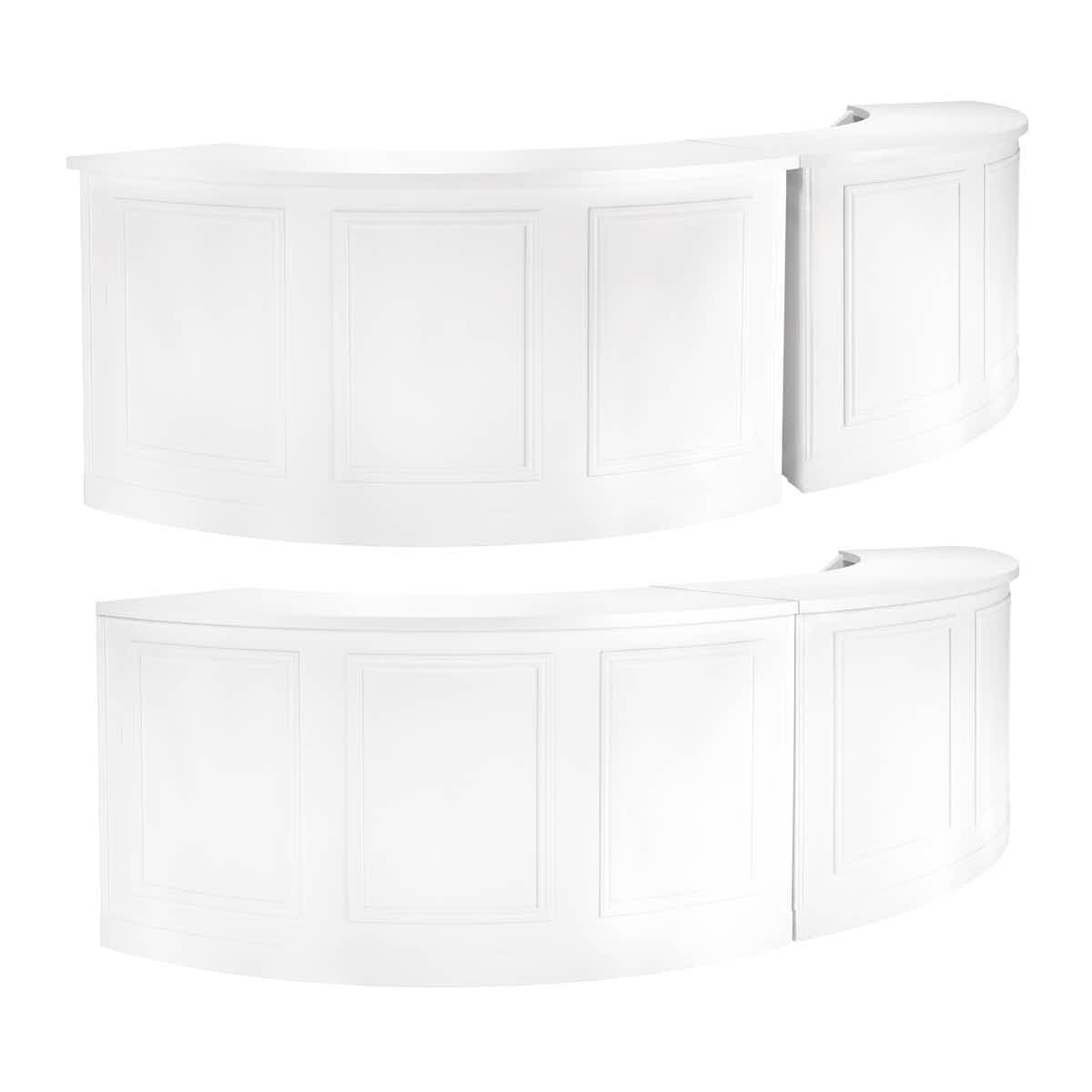Chivari 7' White 3 Panel Quarter Round Serpentine Bar with HPL Flush Top BAR-SERP3-84KTFL-WHT-AX-T