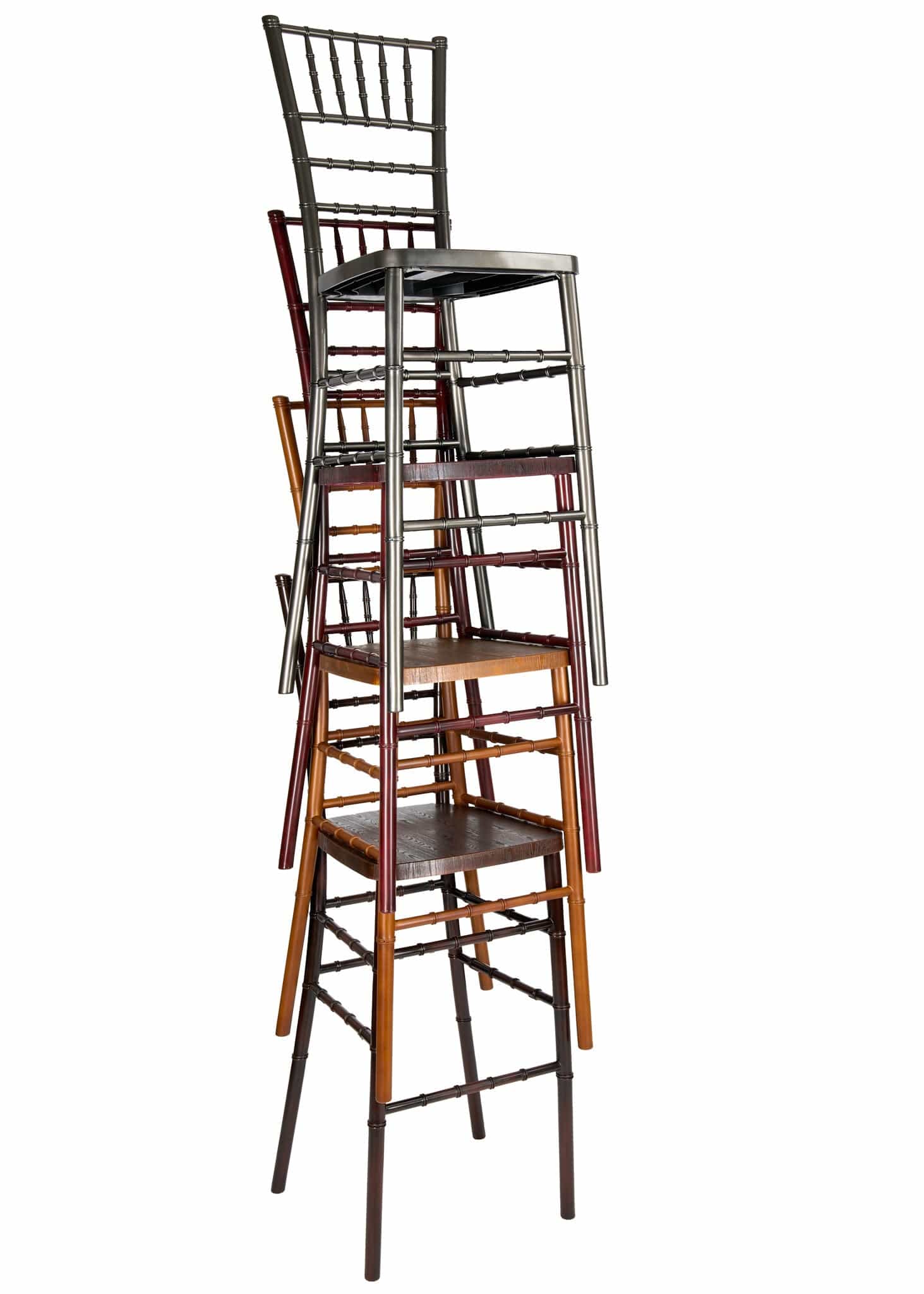 Chivari Mahogany WoodGrain™ Resin Steel Skeleton™ Chiavari Barstool BCRMB-ST-AX-T