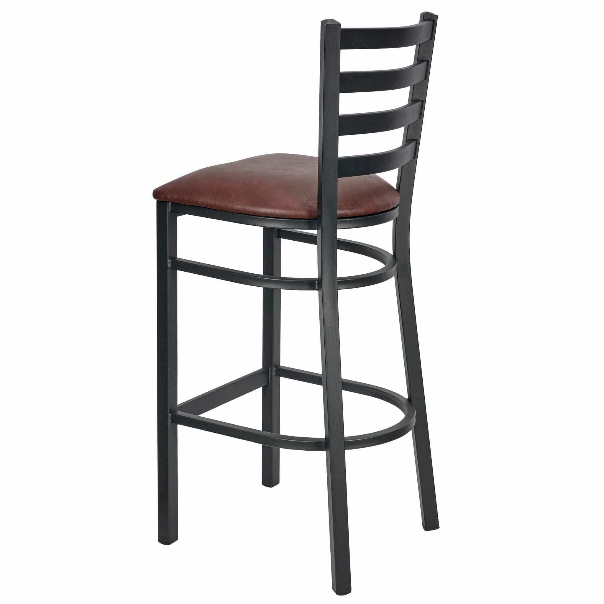 Chivari Ladder Back Bar Stool with Black Frame and Brown Vinyl Seat BLMBVBR-ZF-KT
