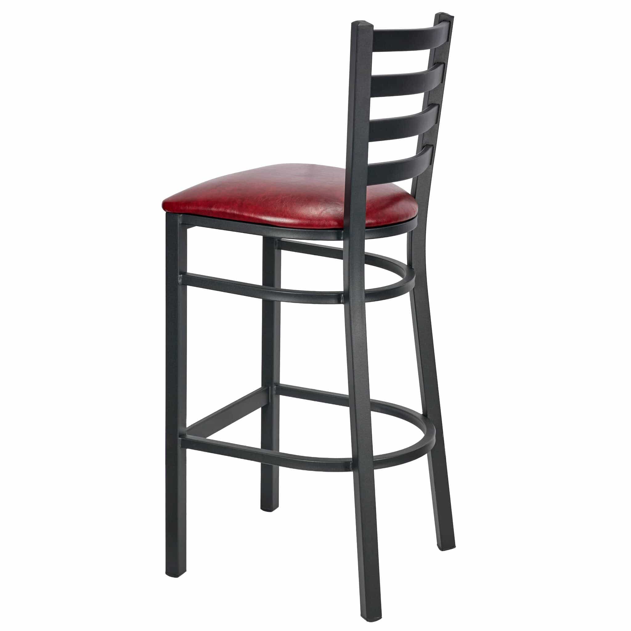 Chivari Ladder Back Bar Stool with Black Frame and Burgundy Vinyl Seat BLMBVBU-ZF-KT