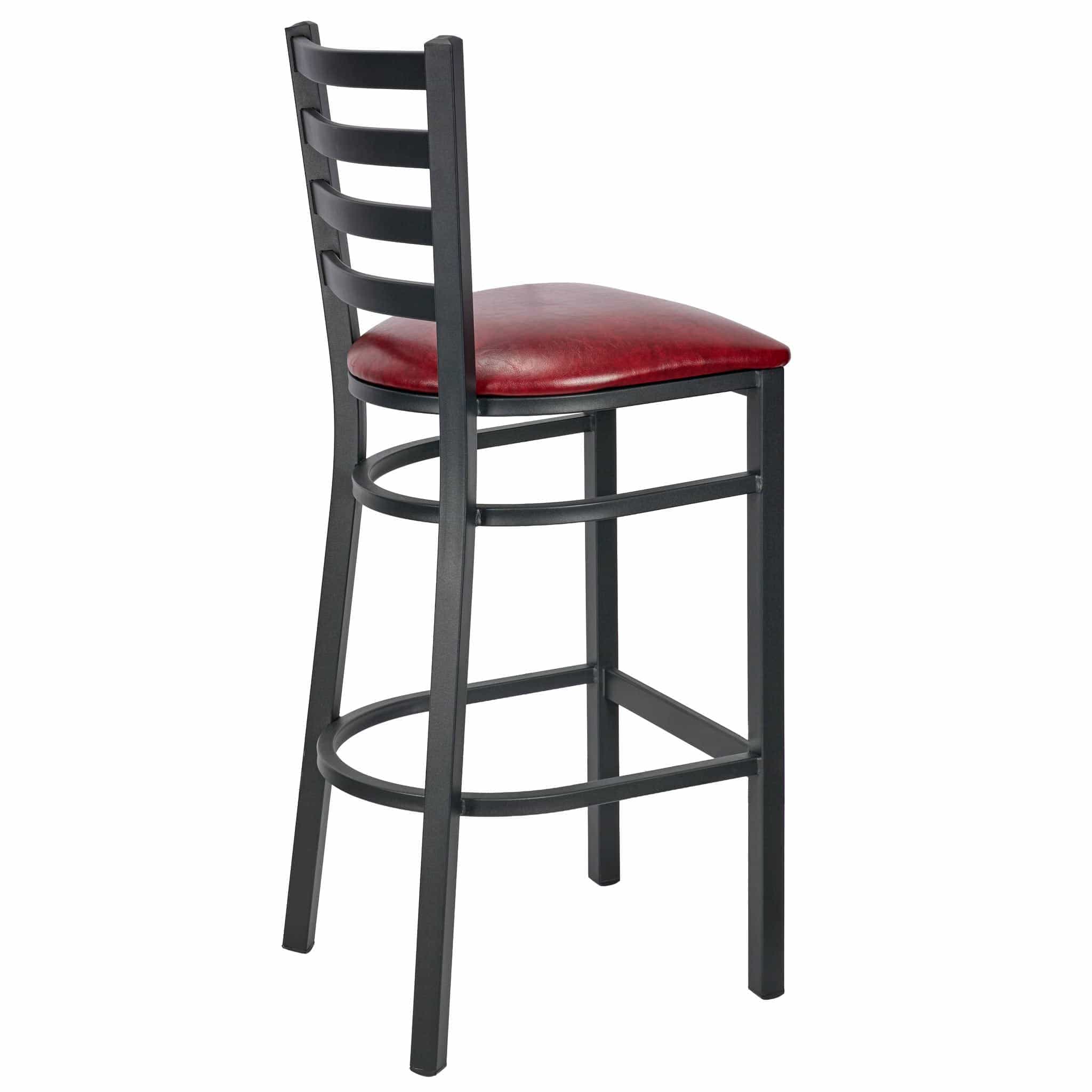 Chivari Ladder Back Bar Stool with Black Frame and Burgundy Vinyl Seat BLMBVBU-ZF-KT