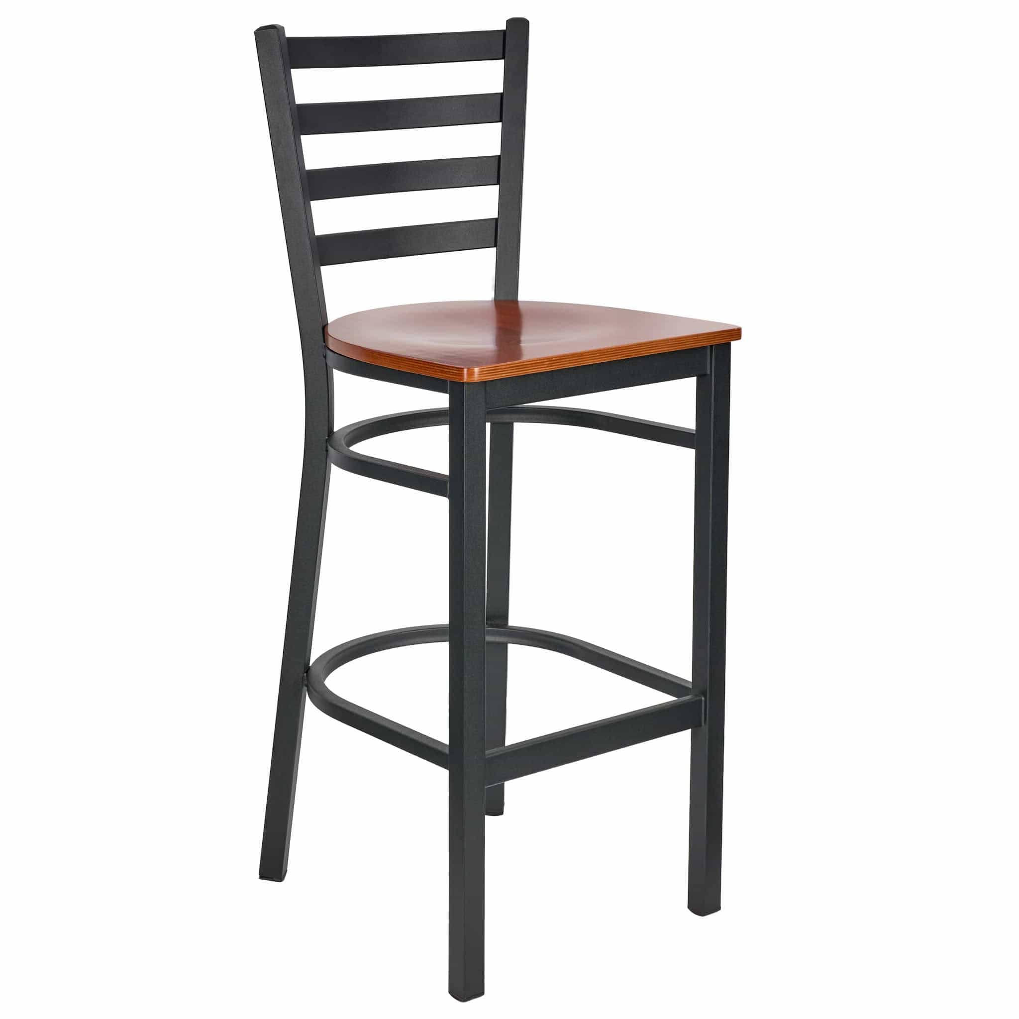 Chivari Ladder Back Bar Stool with Black Frame and Cherry Wood Seat BLMBWCW-ZF-KT