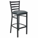 Ladder Back Bar Stool with Black Frame and Dark Gray Vinyl Seat