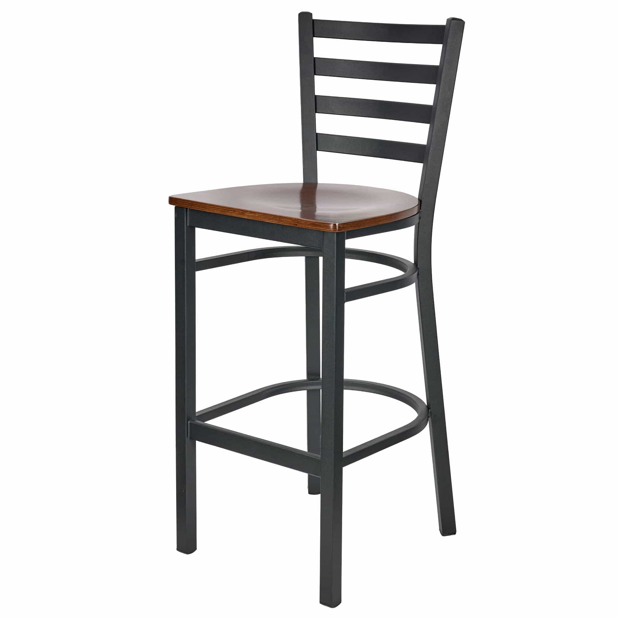 Chivari Ladder Back Bar Stool with Black Frame and Dark Wood Seat BLMBWDW-ZF-KT