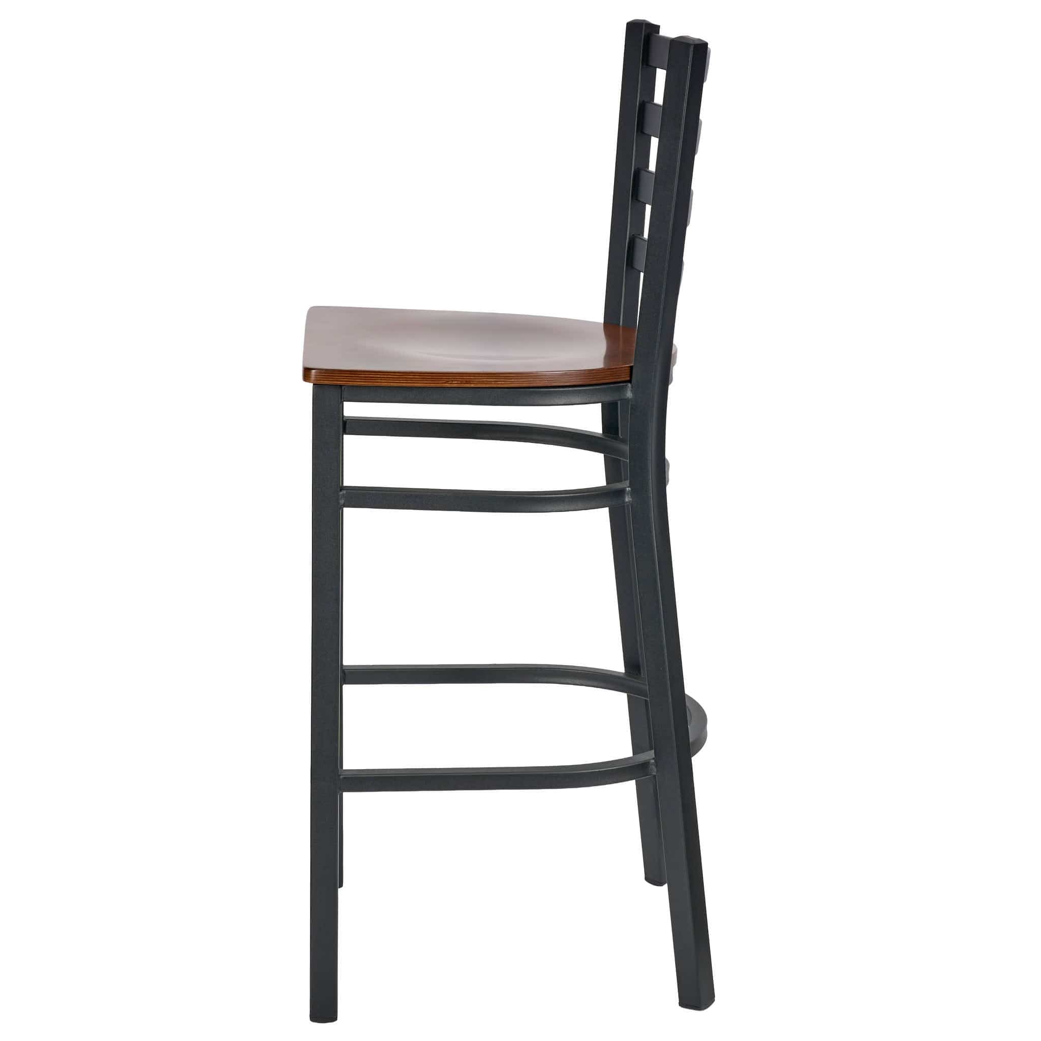 Chivari Ladder Back Bar Stool with Black Frame and Dark Wood Seat BLMBWDW-ZF-KT