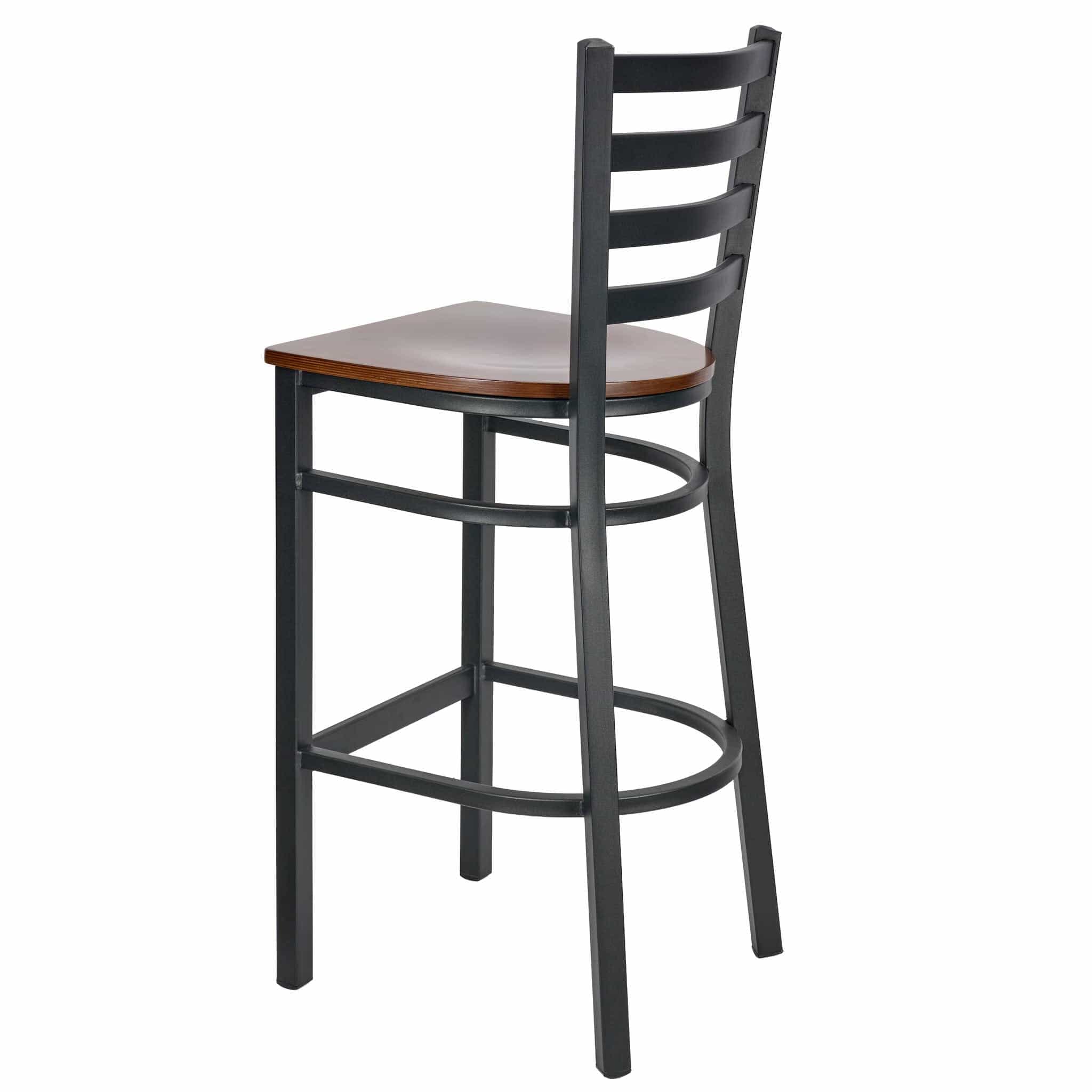 Chivari Ladder Back Bar Stool with Black Frame and Dark Wood Seat BLMBWDW-ZF-KT