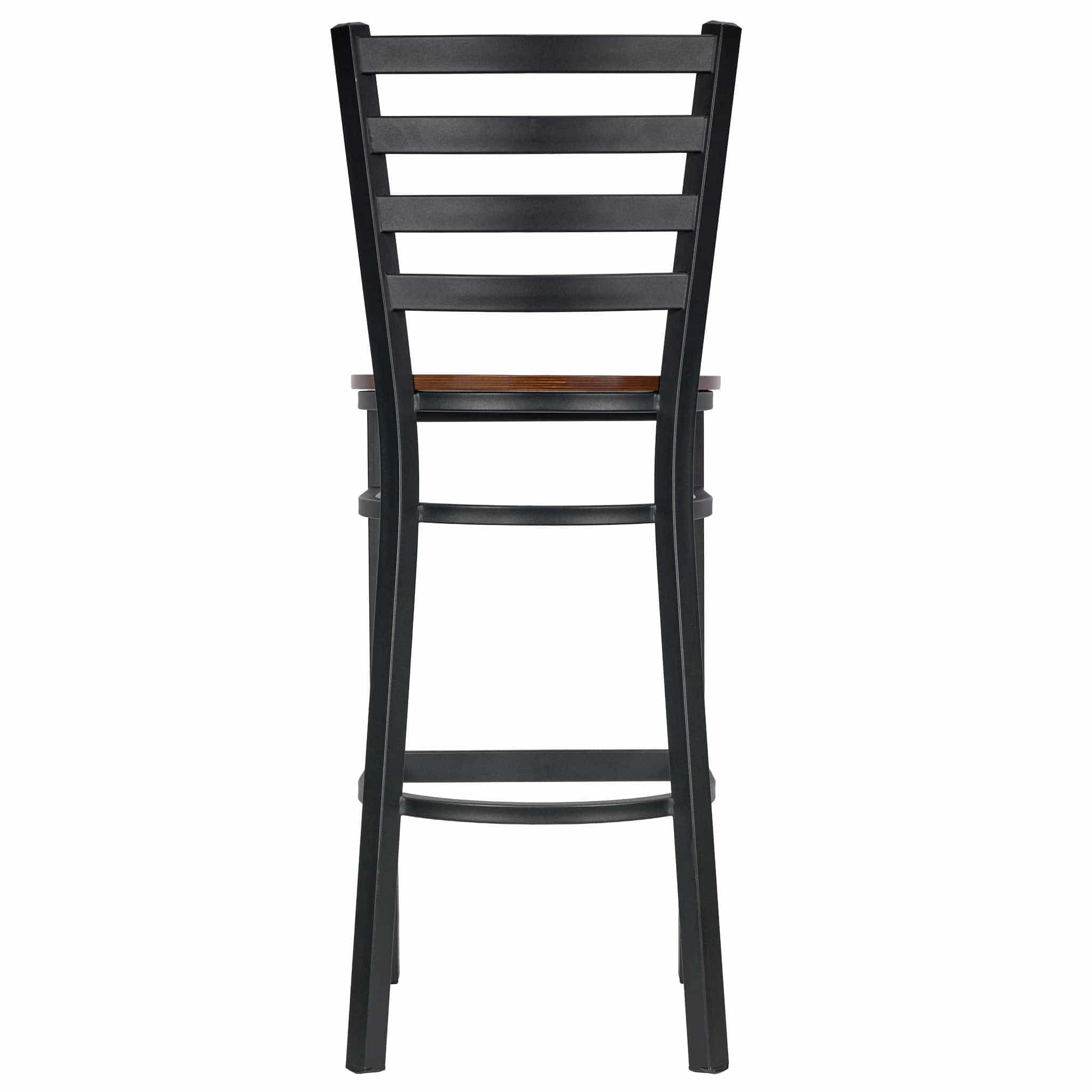 Chivari Ladder Back Bar Stool with Black Frame and Dark Wood Seat BLMBWDW-ZF-KT