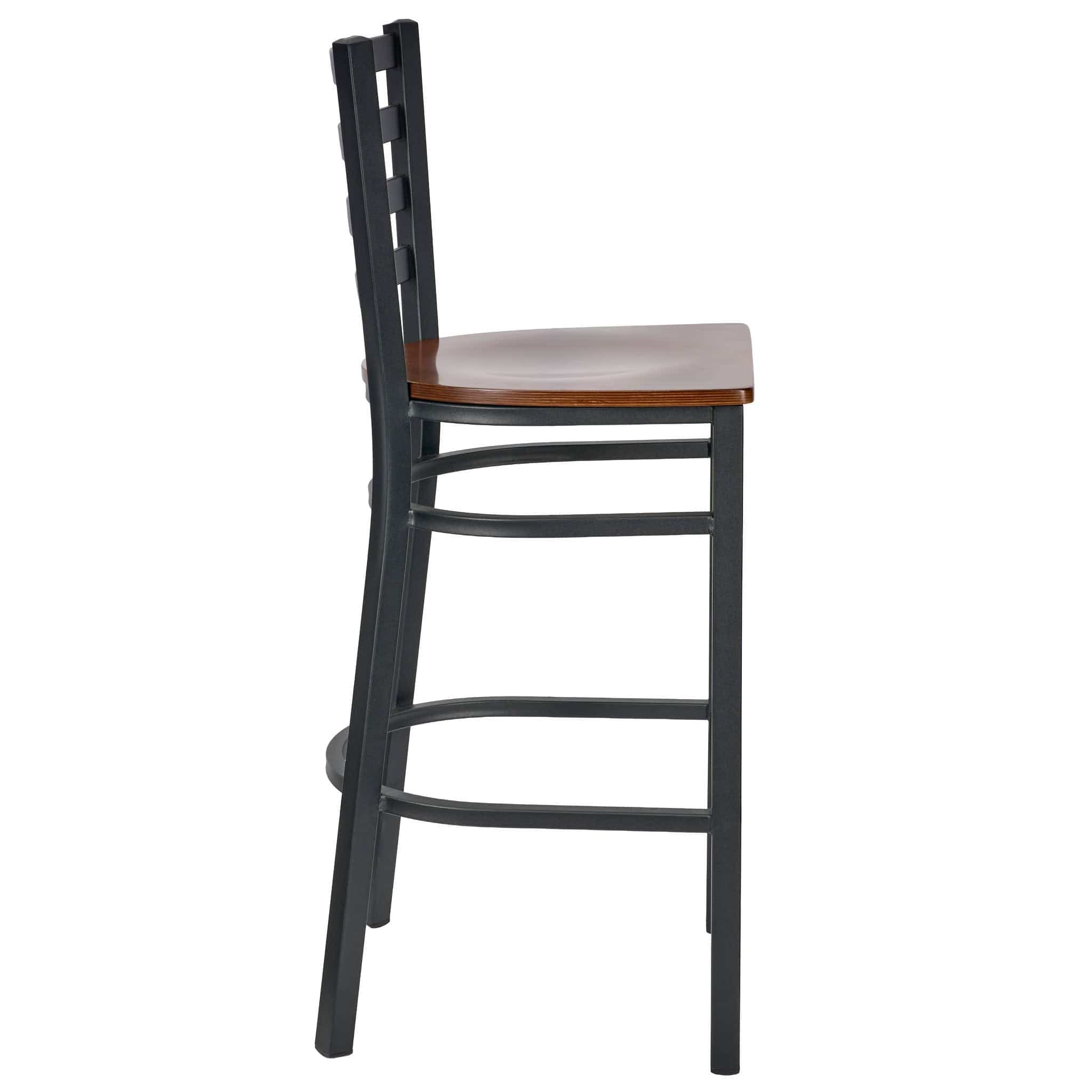 Chivari Ladder Back Bar Stool with Black Frame and Dark Wood Seat BLMBWDW-ZF-KT