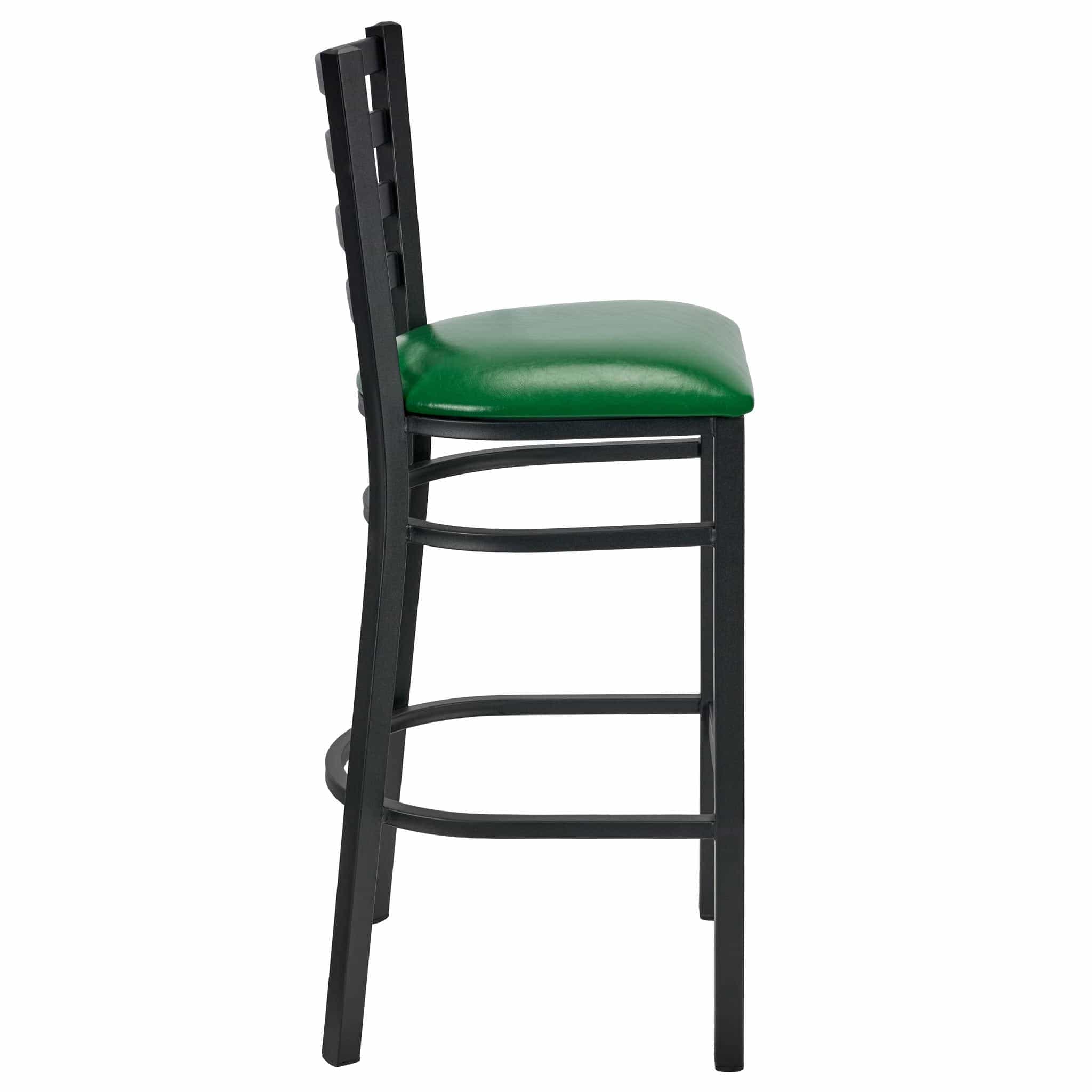 Chivari Ladder Back Bar Stool with Black Frame and Green Vinyl Seat BLMBVGR-ZF-KT
