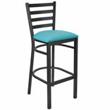 Ladder Back Bar Stool with Black Frame and Light Blue Vinyl Seat
