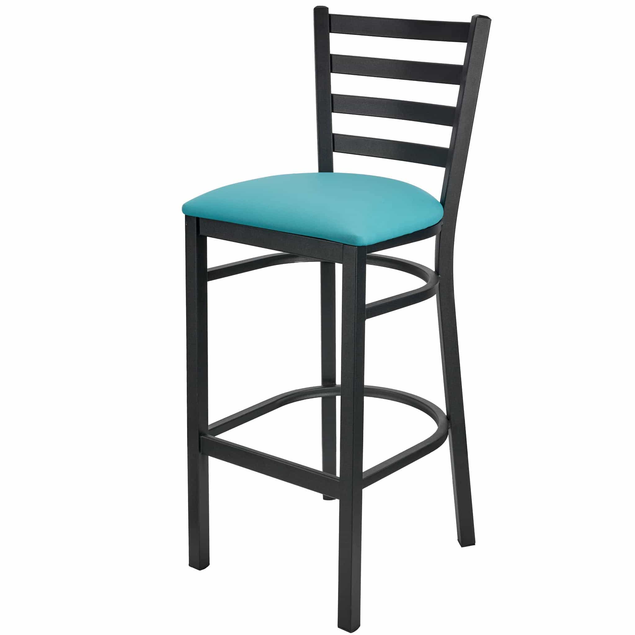Chivari Ladder Back Bar Stool with Black Frame and Light Blue Vinyl Seat BLMBVLBL-ZF-KT