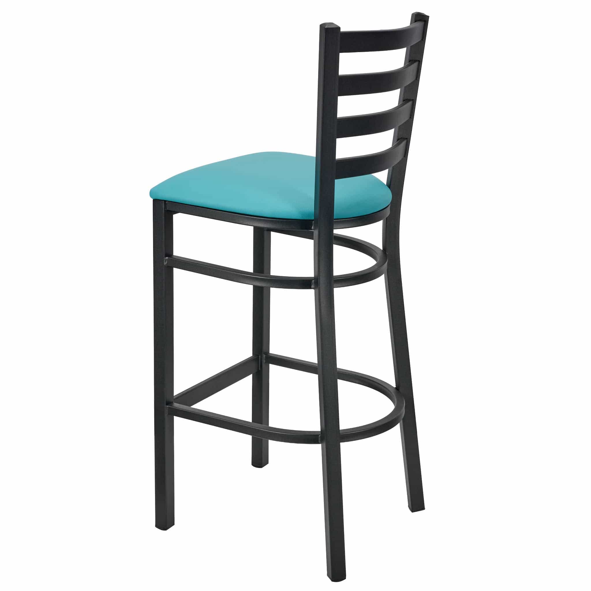 Chivari Ladder Back Bar Stool with Black Frame and Light Blue Vinyl Seat BLMBVLBL-ZF-KT