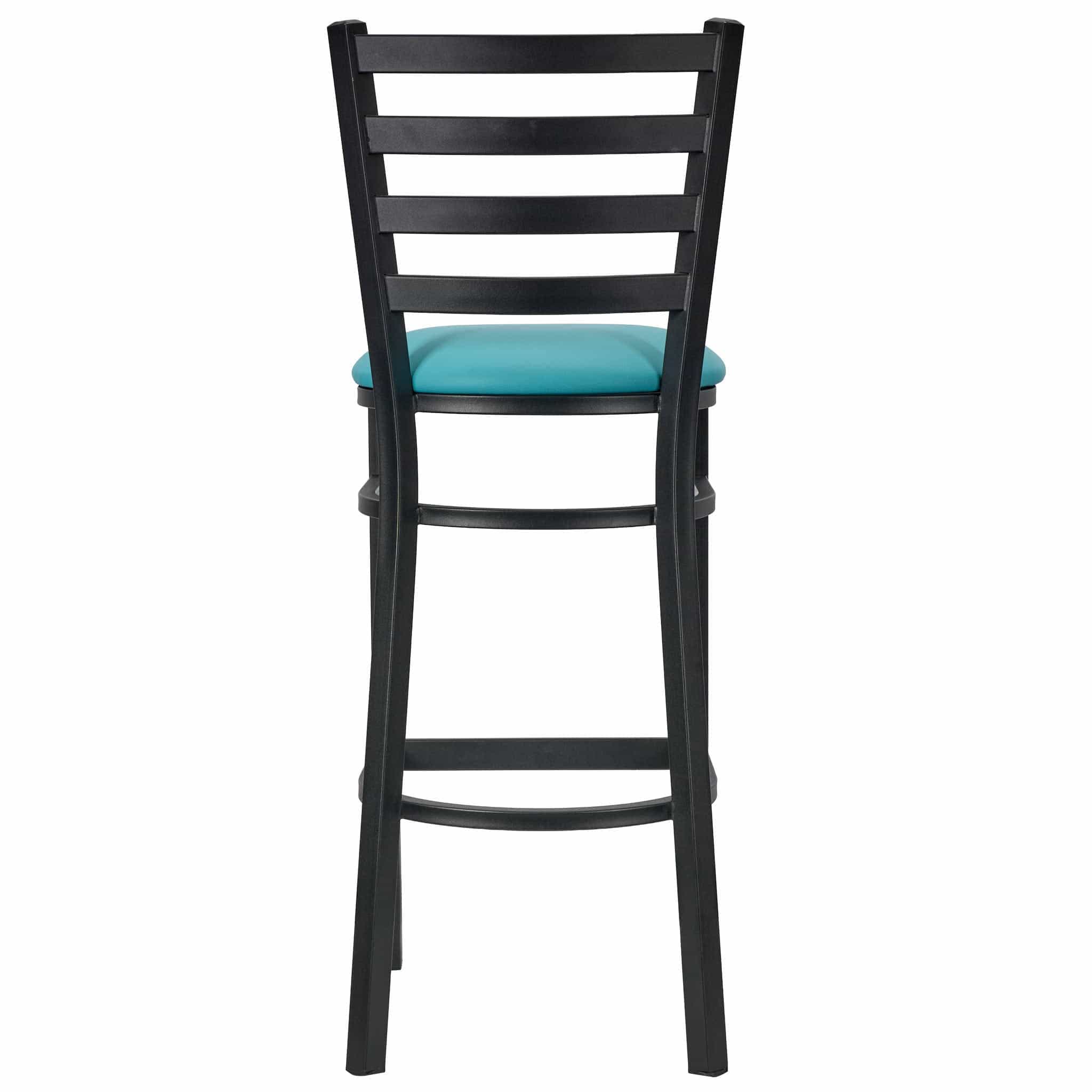 Chivari Ladder Back Bar Stool with Black Frame and Light Blue Vinyl Seat BLMBVLBL-ZF-KT