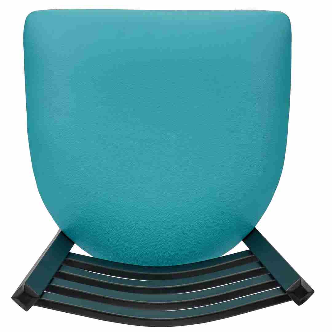 Chivari Ladder Back Bar Stool with Black Frame and Light Blue Vinyl Seat BLMBVLBL-ZF-KT