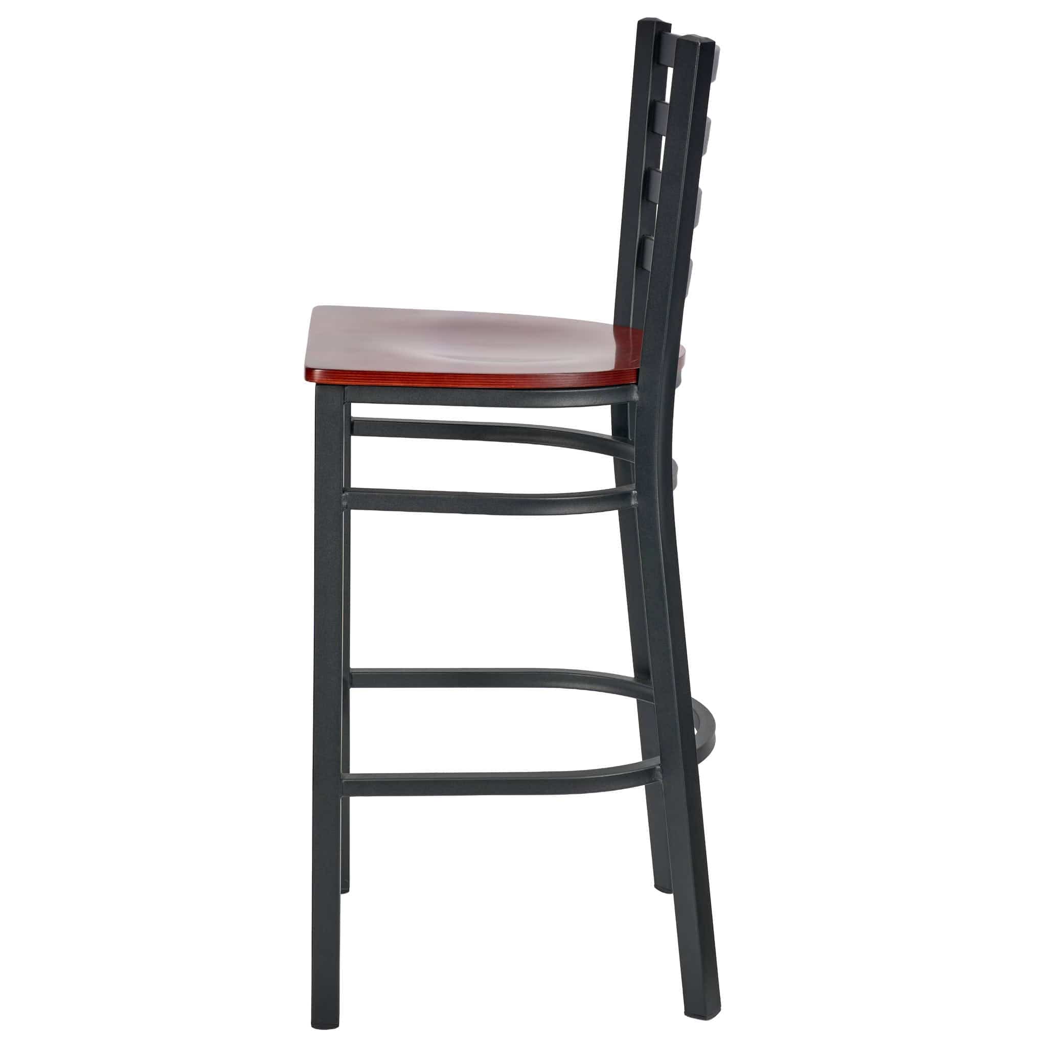Chivari Ladder Back Bar Stool with Black Frame and Mahogany Wood Seat BLMBWMW-ZF-KT