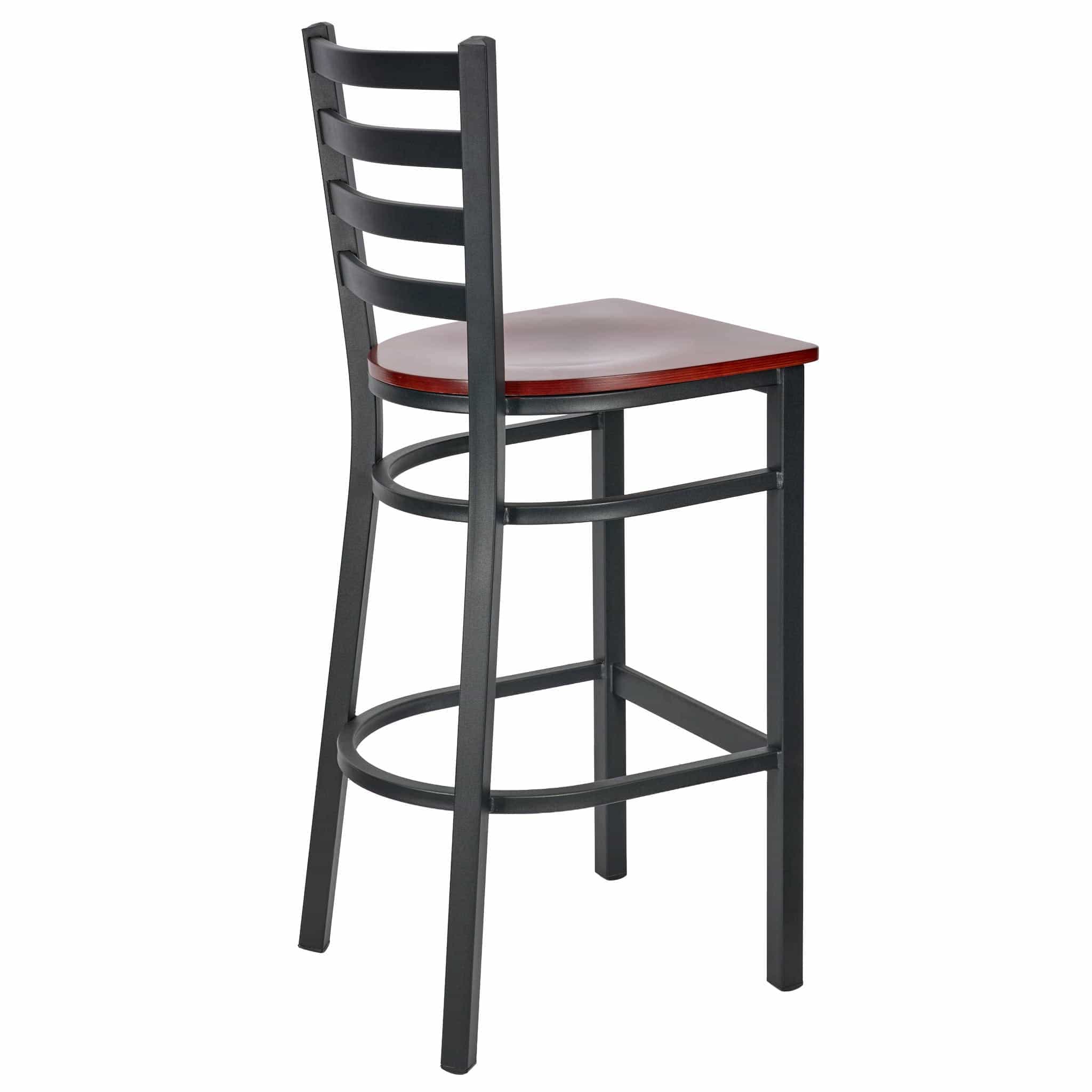 Chivari Ladder Back Bar Stool with Black Frame and Mahogany Wood Seat BLMBWMW-ZF-KT