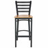 Chivari Ladder Back Bar Stool with Black Frame and Natural Wood Seat BLMBWNW-ZF-KT
