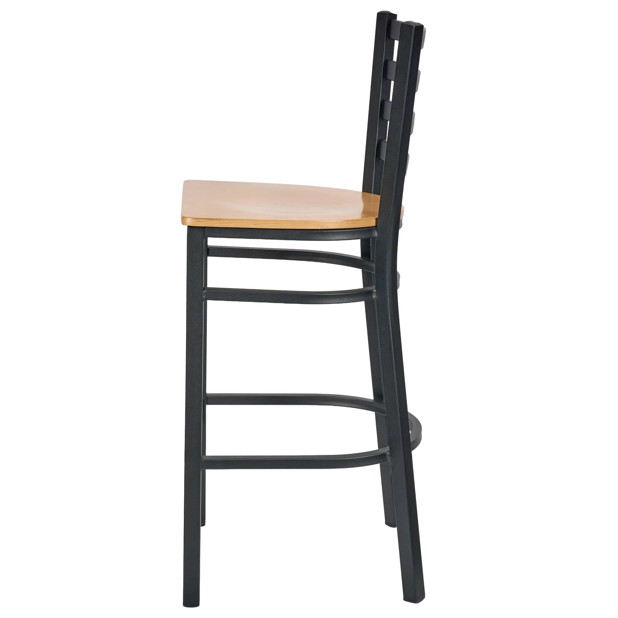 Chivari Ladder Back Bar Stool with Black Frame and Natural Wood Seat BLMBWNW-ZF-KT