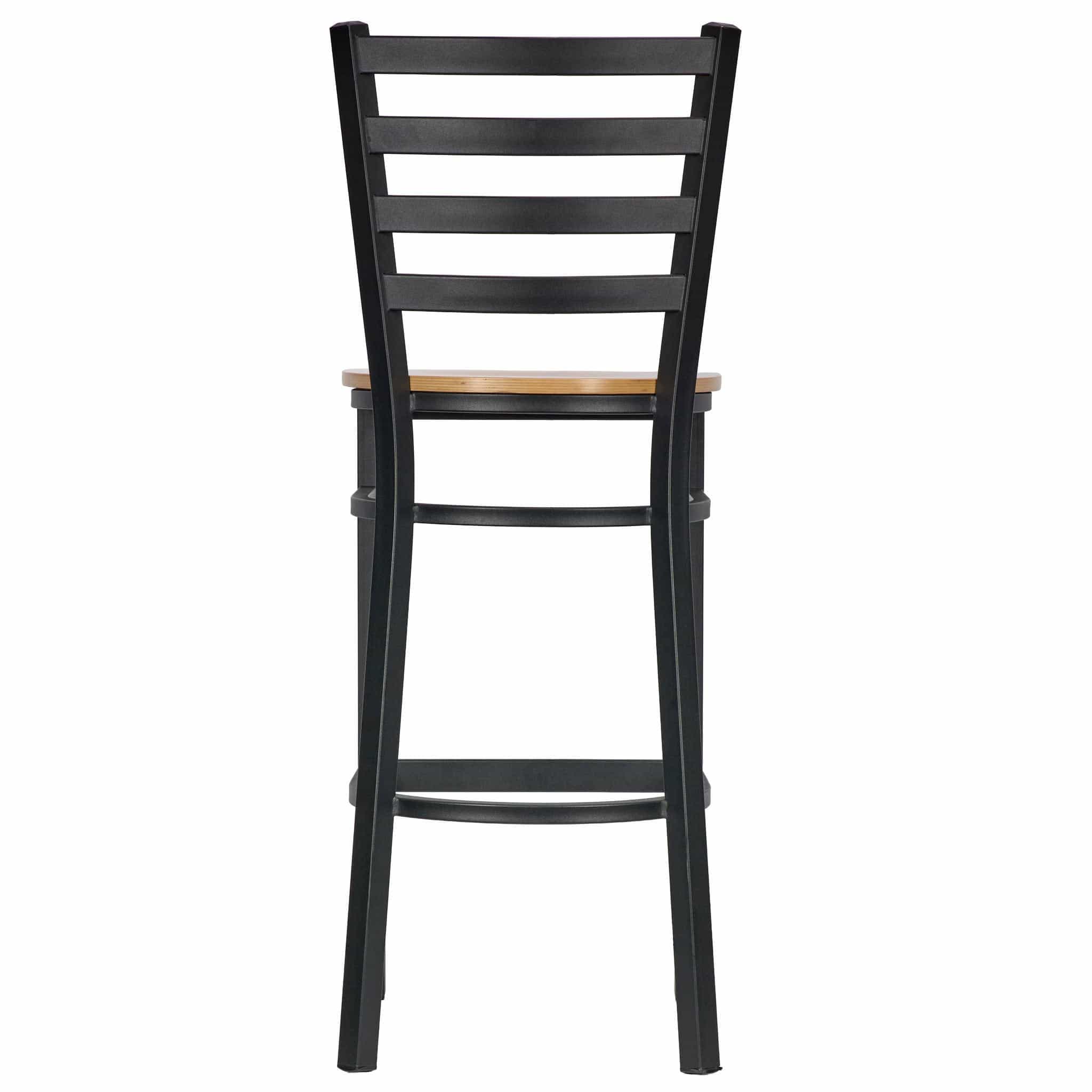 Chivari Ladder Back Bar Stool with Black Frame and Natural Wood Seat BLMBWNW-ZF-KT