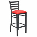 Ladder Back Bar Stool with Black Frame and Red Vinyl Seat