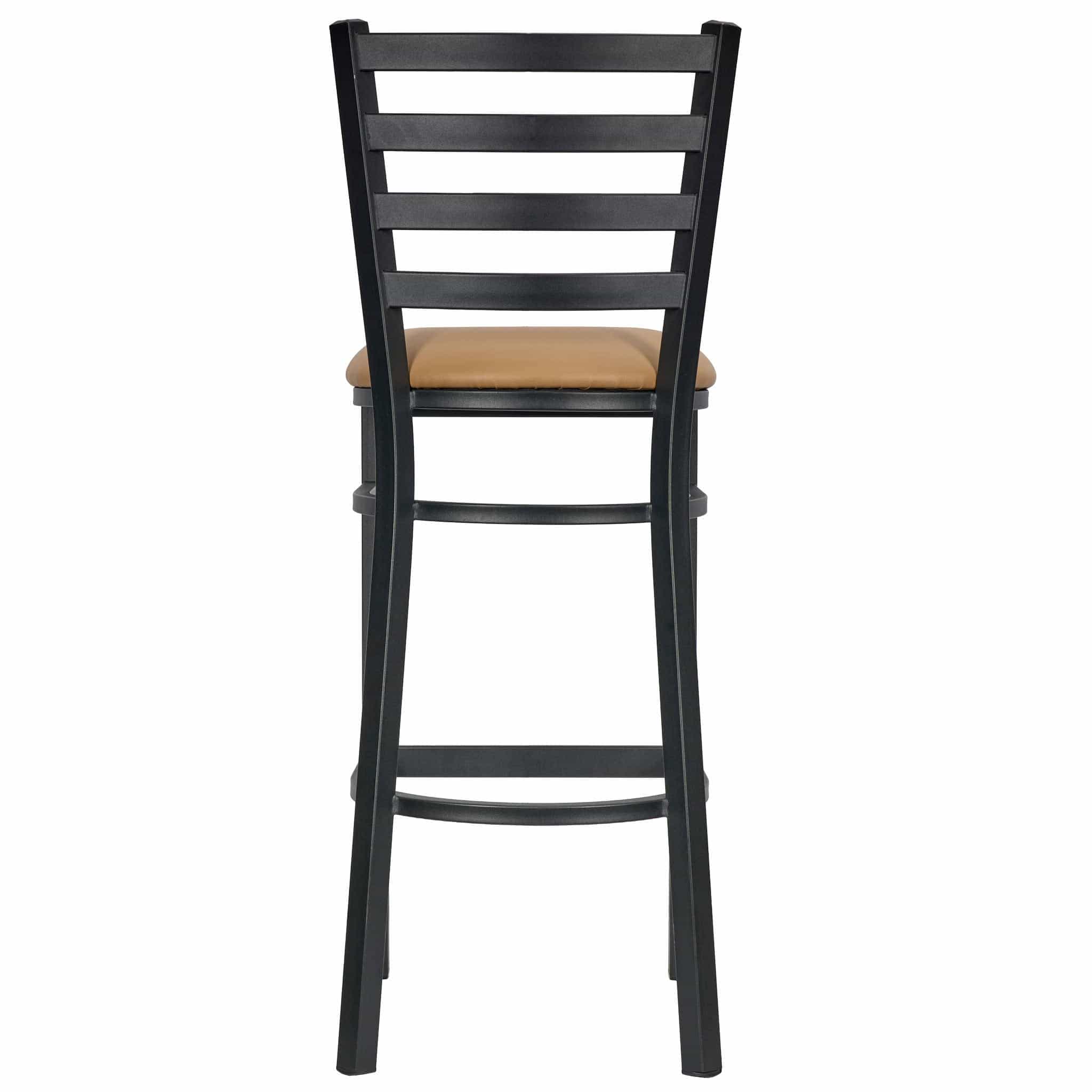 Chivari Ladder Back Bar Stool with Black Frame and Tan Vinyl Seat BLMBVT-ZF-KT