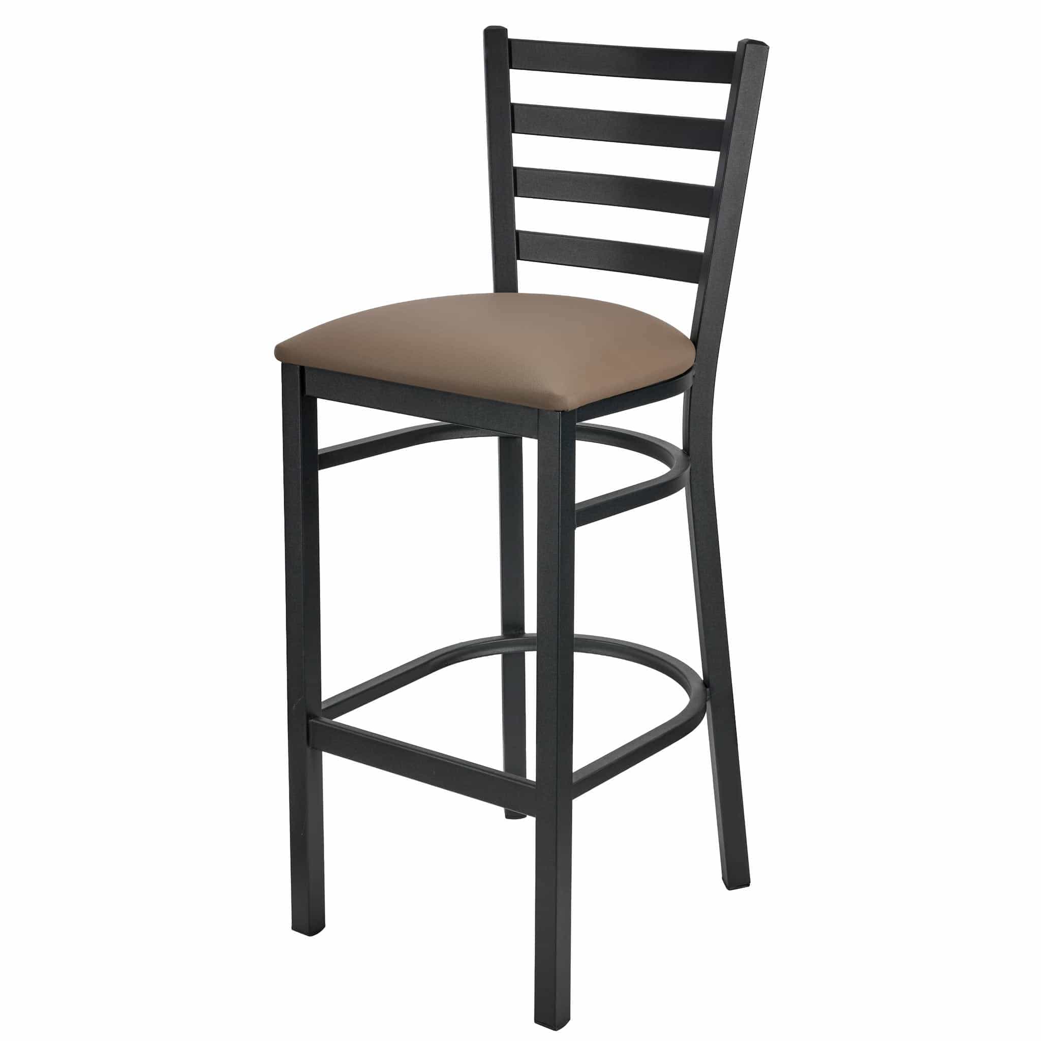 Chivari Ladder Back Bar Stool with Black Frame and Taupe Vinyl Seat BLMBVTP-ZF-KT