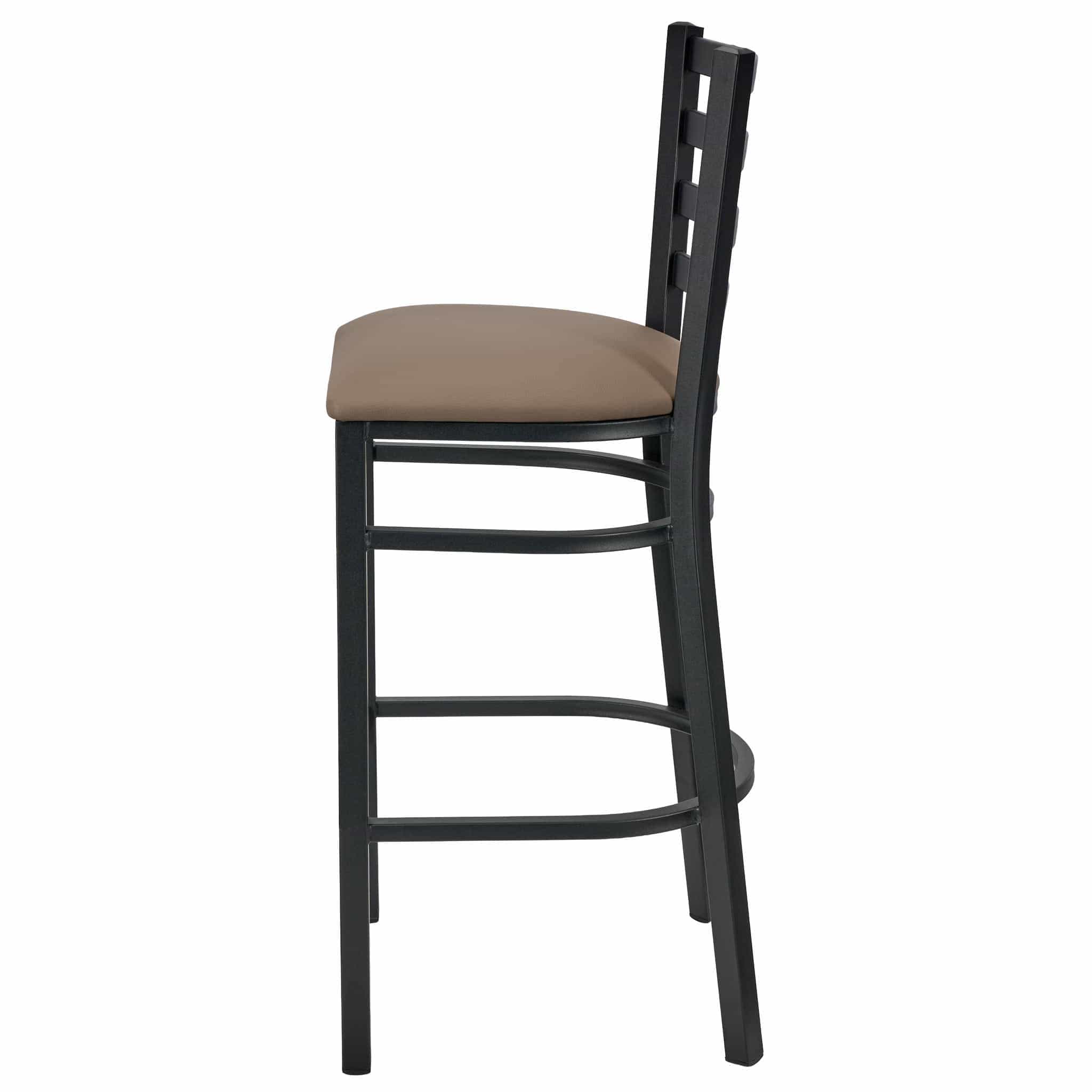 Chivari Ladder Back Bar Stool with Black Frame and Taupe Vinyl Seat BLMBVTP-ZF-KT