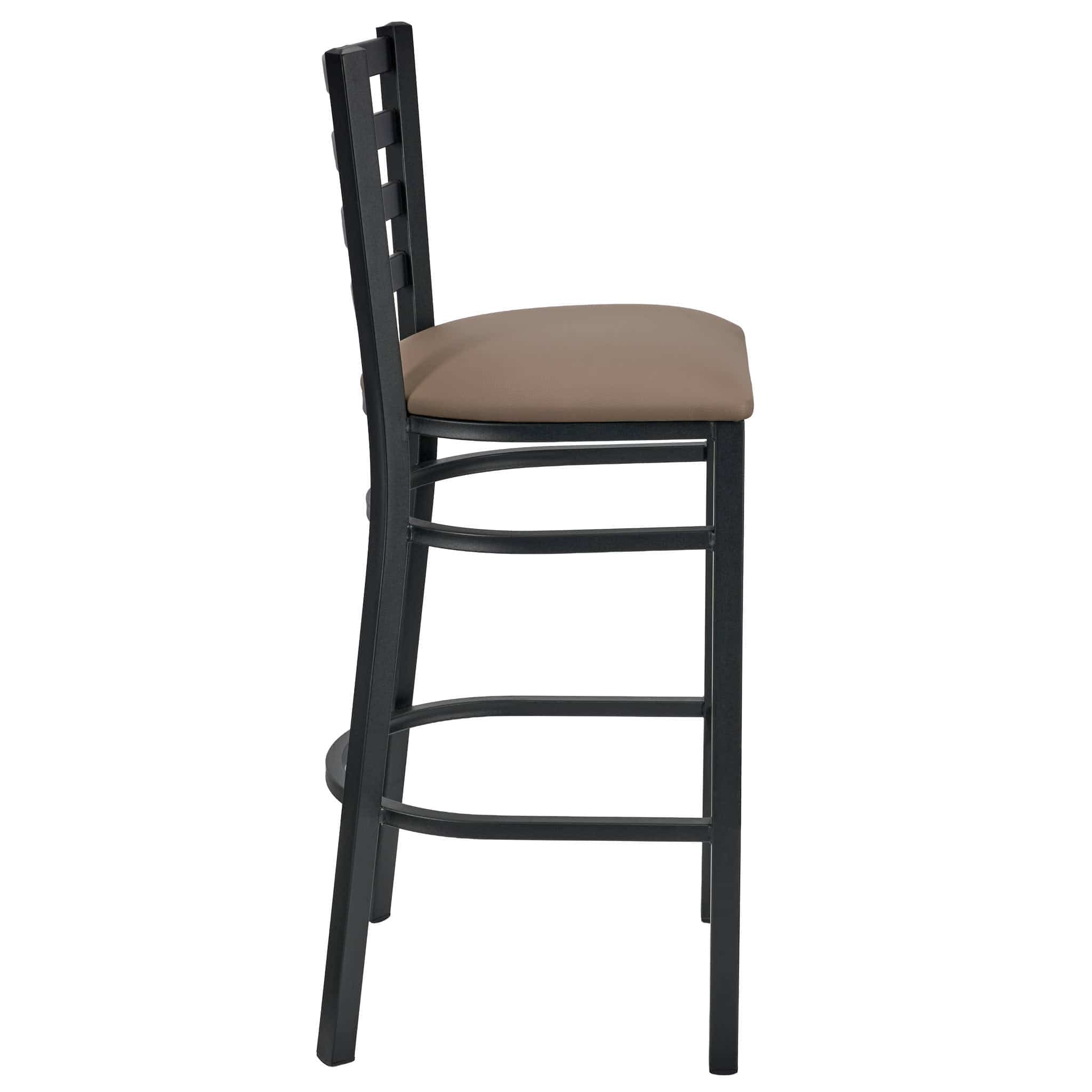 Chivari Ladder Back Bar Stool with Black Frame and Taupe Vinyl Seat BLMBVTP-ZF-KT